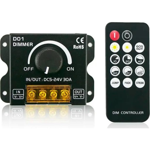 Light Solutions Lysdæmper - Manuel + Remote - 5V/12V/24V - 30A