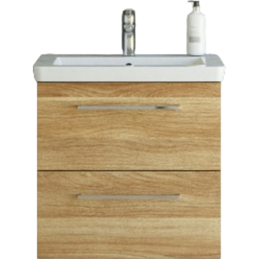 Dansani Mido+ 62,7 cm møbelpakke med 2 skuffer vask, Larghetto, varm eg