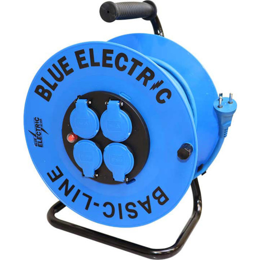 Blue Electric Basicline kabeltromle med 4 udtag, 40 meter, blå