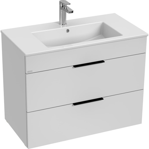 Laufen Jika Cube hvid møbelpakke B790xD422xH622mm med keramisk håndvask, 2 skuffer med softclose og sorte greb