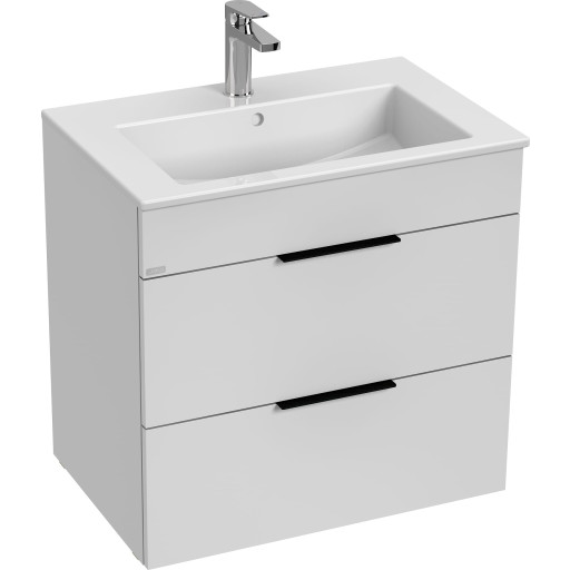 Laufen Jika Cube hvid møbelpakke B640xD422xH622mm med keramisk håndvask, 2 skuffer med softclose og sorte greb