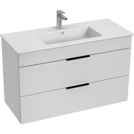 Laufen Jika Cube hvid møbelpakke B980xD422xH622mm med keramisk håndvask, 2 skuffer med softclose og sorte greb