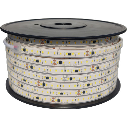 Led Strip 230v 50m 10w 3000k Ra90 950 Lumen Ip66 10cm Klip Dæmpb Fra All Light