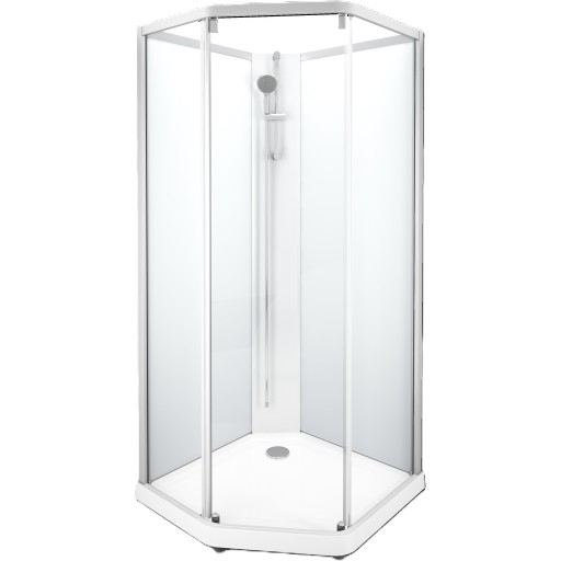 Contura Showerama brusekabine-pakke, 90x90 cm, børstet aluminiums profil, klart/frostet glas