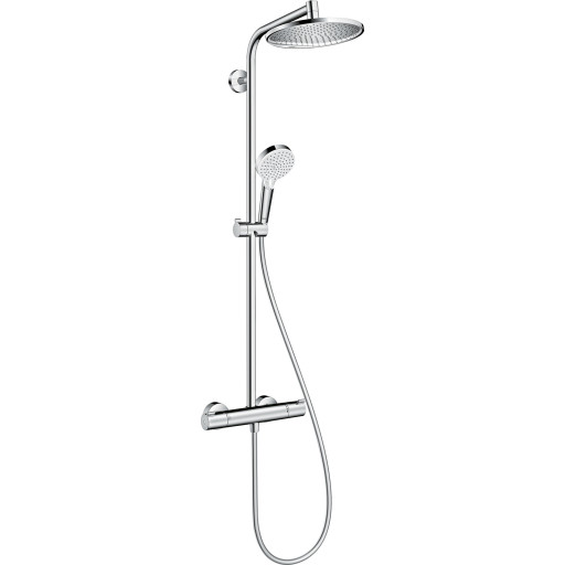 HANSGrohe Crometta S240 brusesystem i hvid/krom med 350 mm brusearm, håndbruser med 1 strålefunktion Rain. EuroSmart 9l/min.