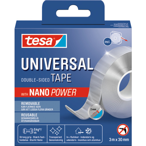 tesa dobbeltklbende Nano Power tape, 30 mm x 3 meter, klar