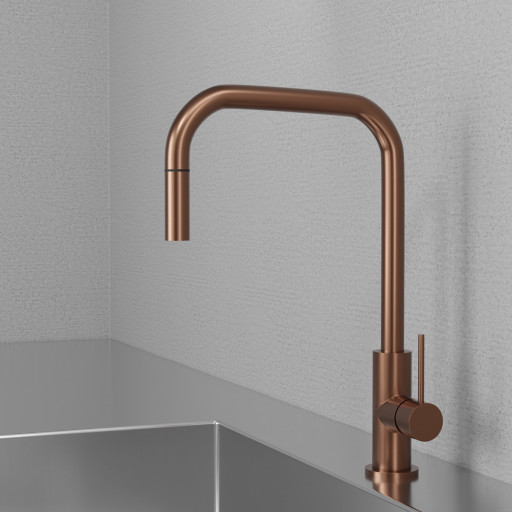 Scandtap Accent Square köksblandare, utdragbar pip, borstad koppar