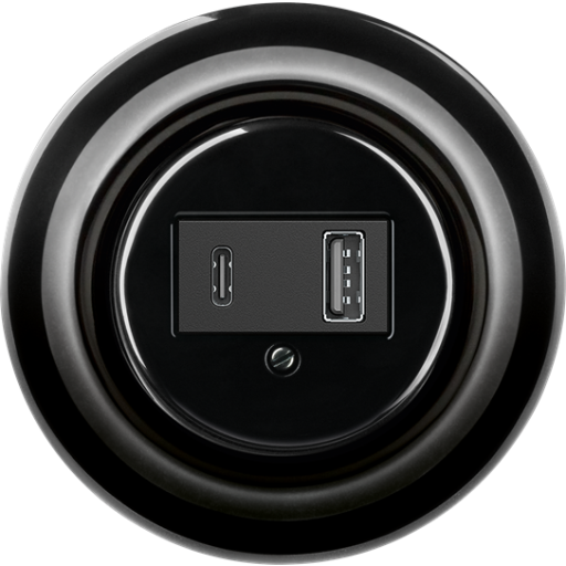 Dobbelt USB oplader USB-A + USB-C Glans sort