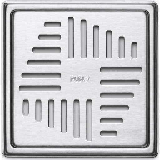 Purus Deco afløbsrist, rist og ramme, 154x154 mm, rustfrit stål