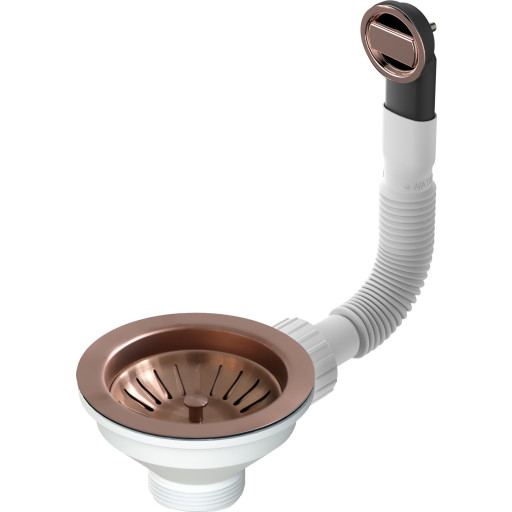 Skanitek afløbssæt med rundt overløb, børstet kobber billede