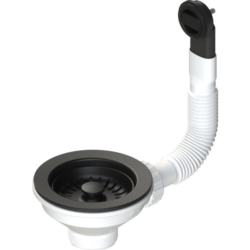 Skanitek afløbssæt med rundt overløb, sort billede