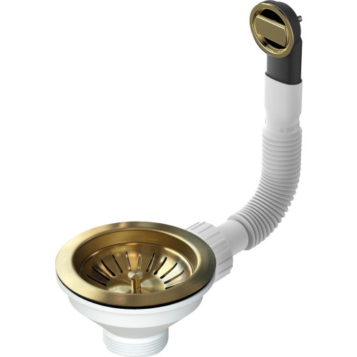 Skanitek afløbssæt med rundt overløb, børstet messing billede