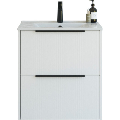 61 cm Mido+ Classic møbelsæt med Amber vask, stribet, hvid mat