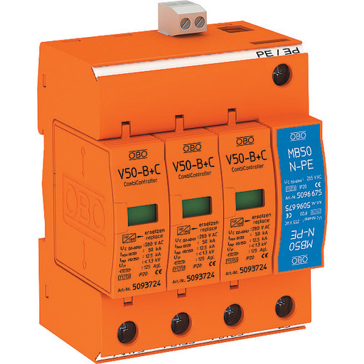 Lyn/transientbeskyttelse V50 3-polet + NPE med fjernsignal 280V