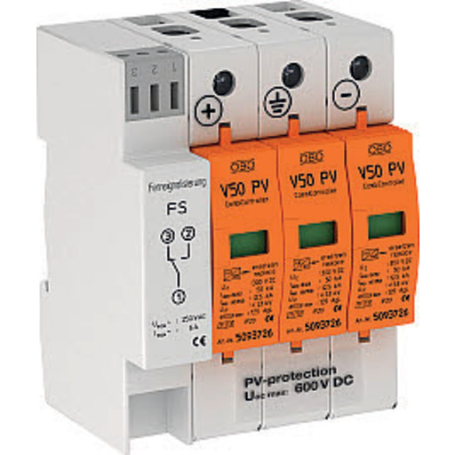 Lyn/transientbeskyttelse V50 Trepolet til PV-anlæg + FS 600V DC