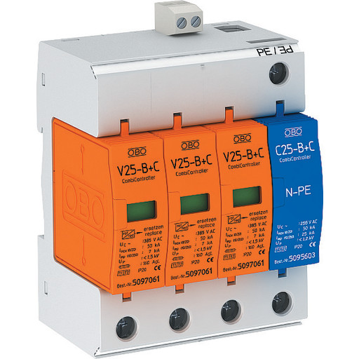 Lyn/transientbeskyttelse V25 3+1 med fjernindikering 385V