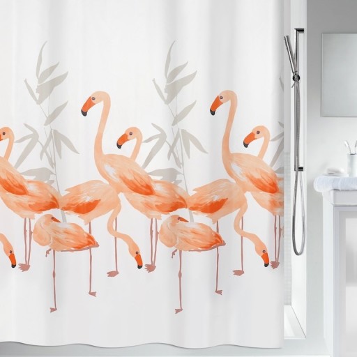 Spirella Flamingo badeforhæng, 180x200 cm, hvid/orange
