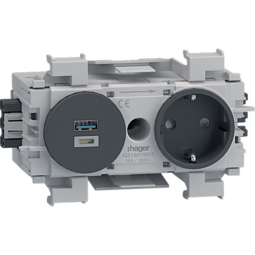 10 stk Ecoline 1xSchuko-uttak + USB-lader A/C for front RAL9011