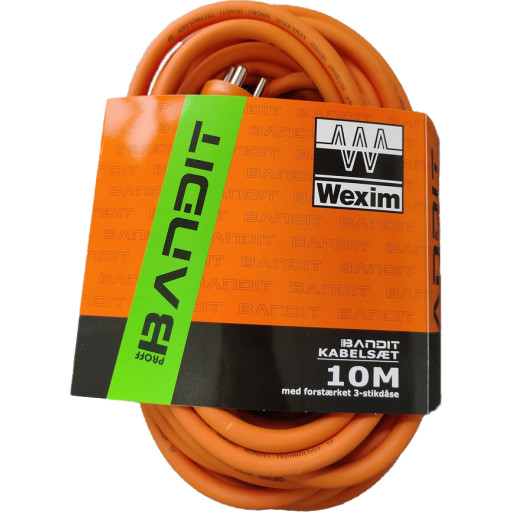 Wexim forlængerkabel med stikdåse, 3G1,5 mm², 10 meter, 230V
