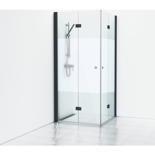 Svedbergs Skoga brusehjørne, 99x99 cm, halvfrostet glas, mat sort profil