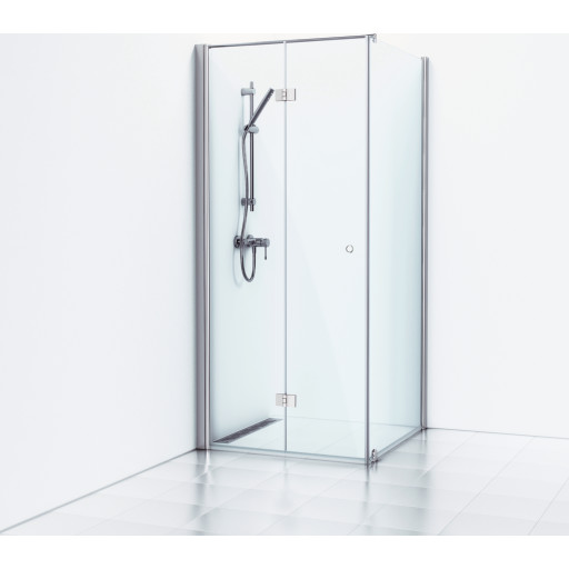 Svedbergs Skoga brusehjørne, 69x72 cm, dør og væg, klart glas, blank aluminium profil