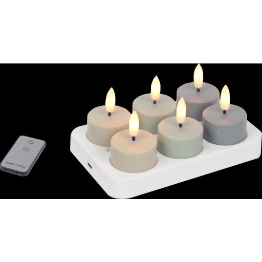 Veli Line LED fyrfadslys, genopladelig, 6-pak