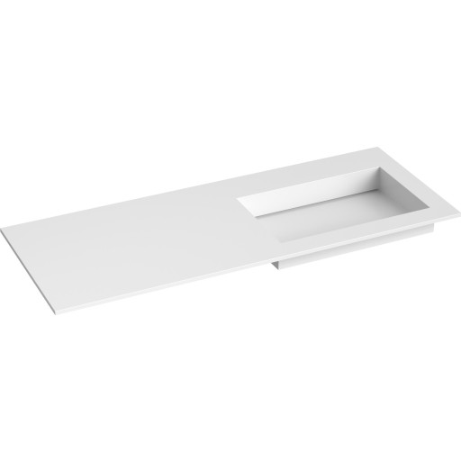 Korsbakken Corian N møbelservant, høyre, flat bunn, u/kranhull, 120x46,5 cm, hvit matt