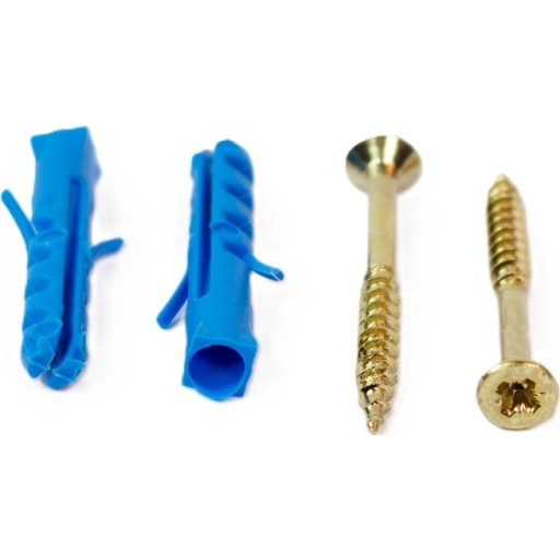 Skruer m. plugs, messing, 10 stk.