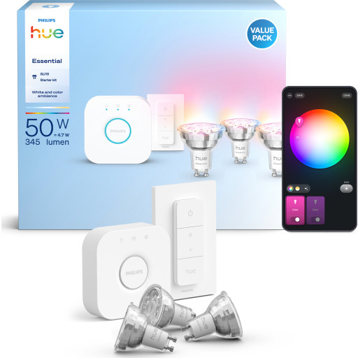 Philips Hue Essential White Colour Ambiance GU10 spotlampa, startpaket, 3-pack