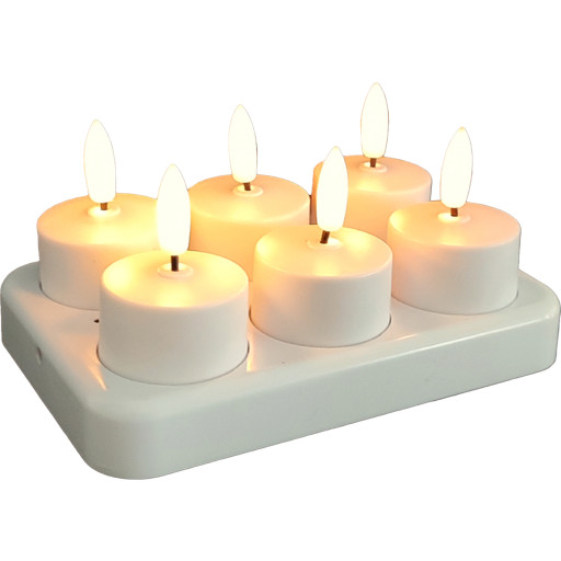 Genopladelige fyrfadslys 3D flamme inkl. doc lader sæt med 6 stk