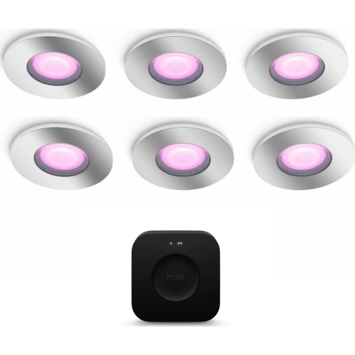 Philips Hue Xamento indbygningsspot med Bridge Pro, krom, 6-pak