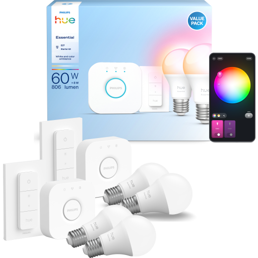 Philips Hue Essential White Color Ambiance E27 standardpærer, startsæt, 2-pak