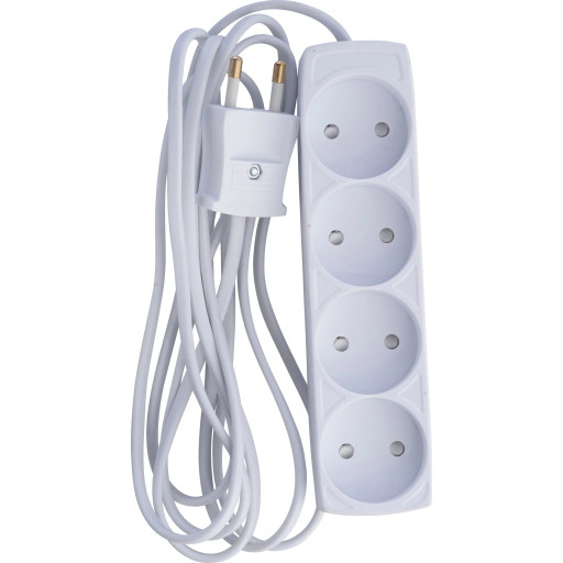 4-Stikdse U/J med dummyhul og 2,5 meter ledning hvid