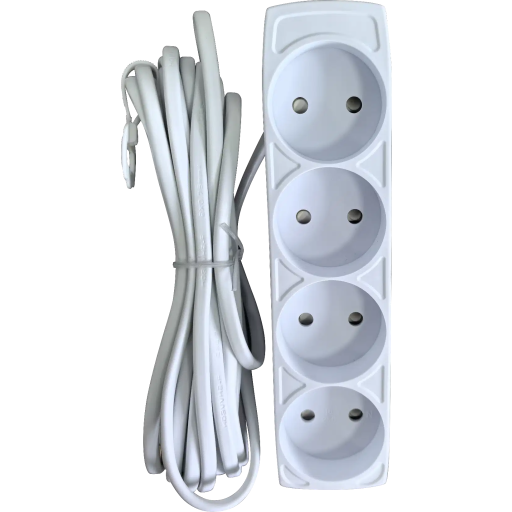 Stikdåse med 4 udtag uden jord i hvid - 5 meter