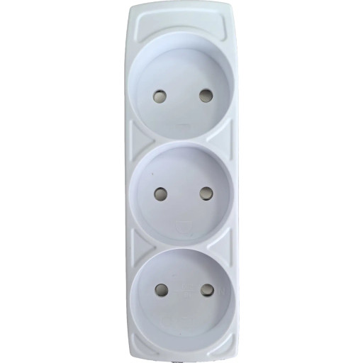 Stikdåse med 3 udtag, uden jord og dummyhul, hvid