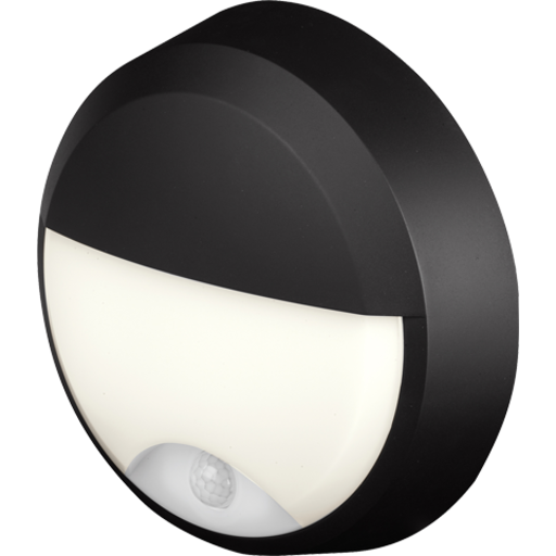 4lite Pylus Round v&auml;gglampa utomhus med sensor, halvsk&auml;rm, svart