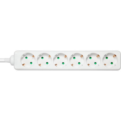 DELTACO GT-0602 - Stikdåse - AC 250 V - 3680 Watt - input: power CEE 7/7 - output-stikforbindelser: 6 (6 x strøm CEE 7/3) - 5 m ledning - hvid