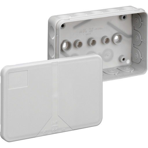 Forgreningsdåse 2,5 mm², 2K-16-L  130x85x37 mm  med 19 membrander IP55 halogenfri thermoplast, farve lysegrå
