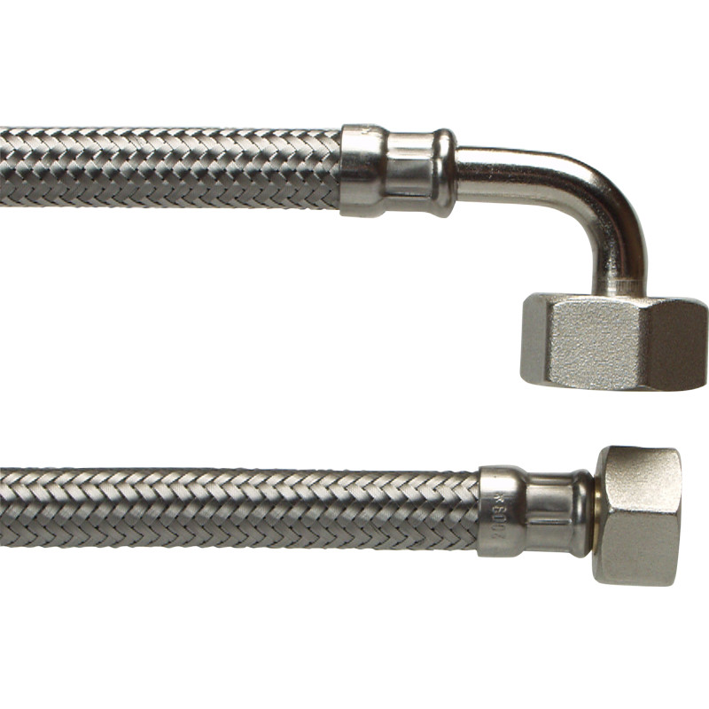 Tilslutningsslange, EPDM m. rustfri flet og omlbere, " x " (lige/vinklet) - 2500 mm