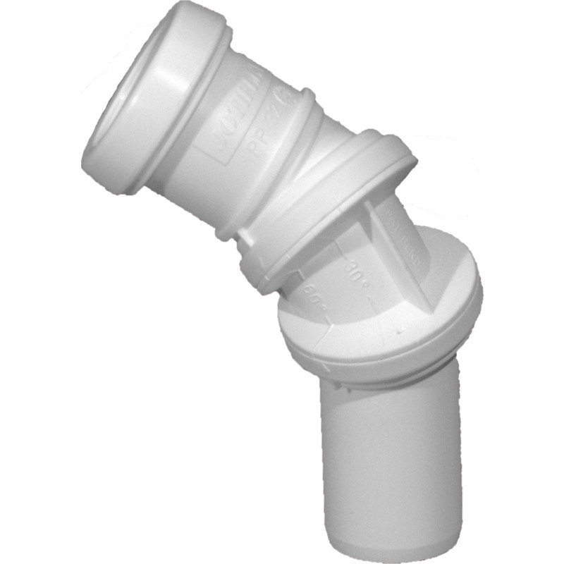 Purus Jotiflex PP bøjning, 40 mm, 0-90 grader, med 1 muffe, hvid