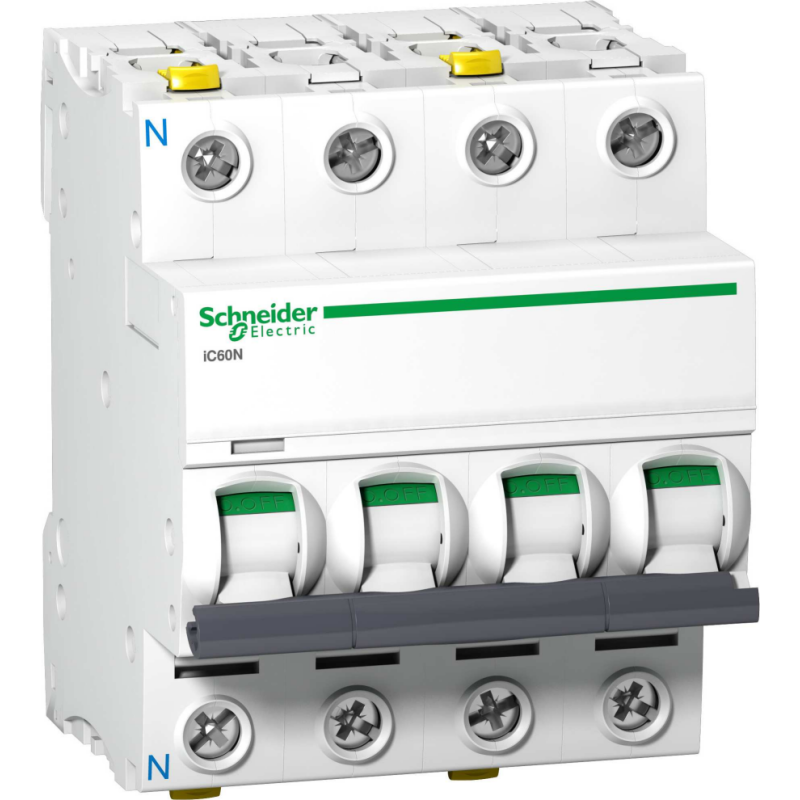 Acti9 Schneider Electric IC60N - Automatsikring, 3P+N, 10A, C-karakteristik, 6/10 kA, 4 modul, 72 mm
