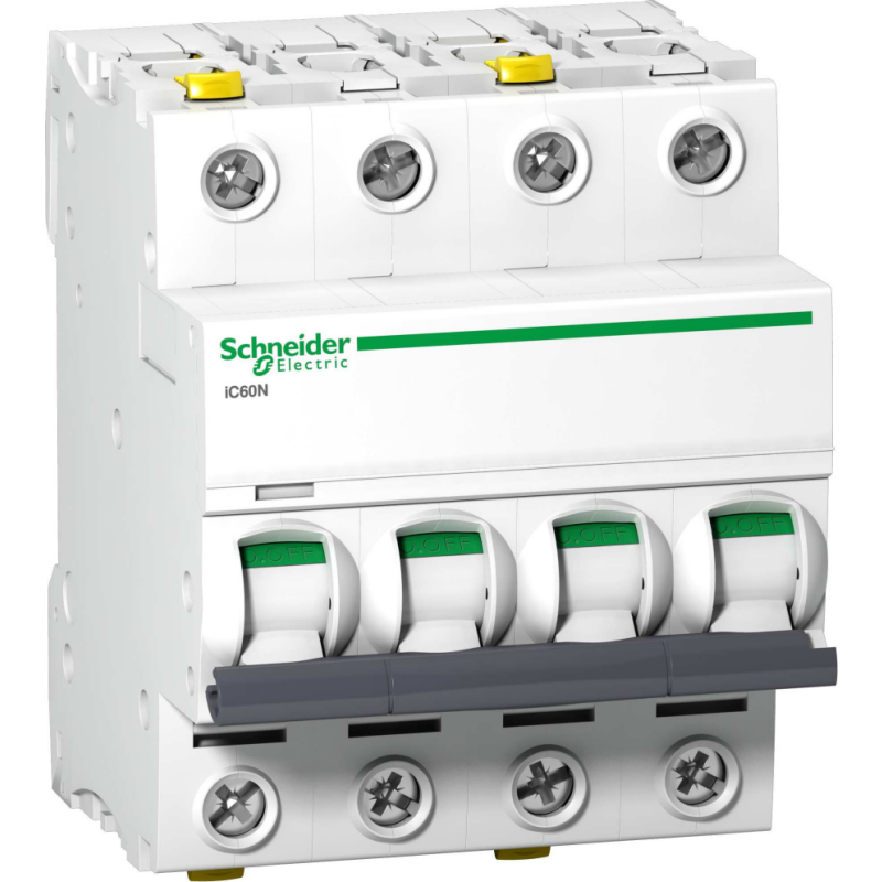 Schneider Electric Acti9 iC60N 4P 10A dobbelt terminal C-karakteristik 6/10kA 400V bredde 72mm