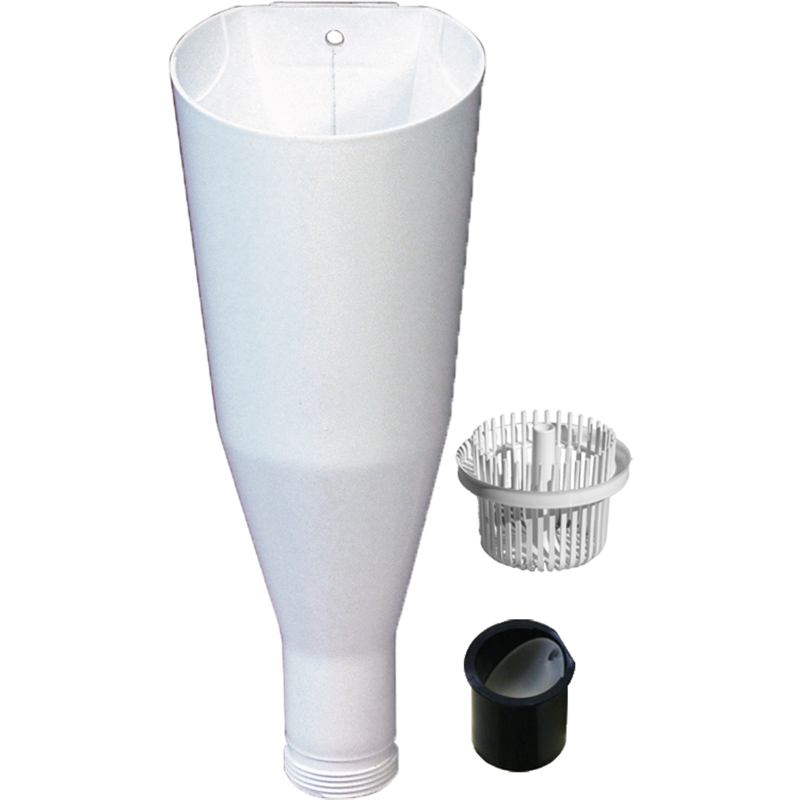 Afløbstragt Ø40 mm x 1 1/4", lugtspærre, trævlesi, hvid, plast