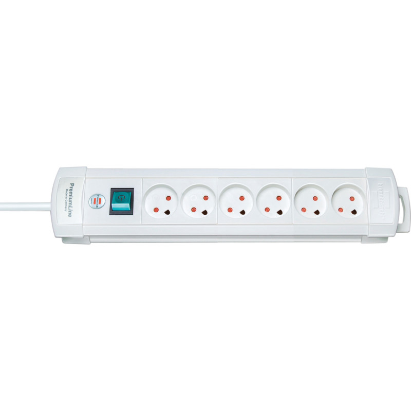 Brennenstuhl Premium-Line - Stikdse med 6 udtag, m/jord og 3 meter ledning m. stikprop, hvid
