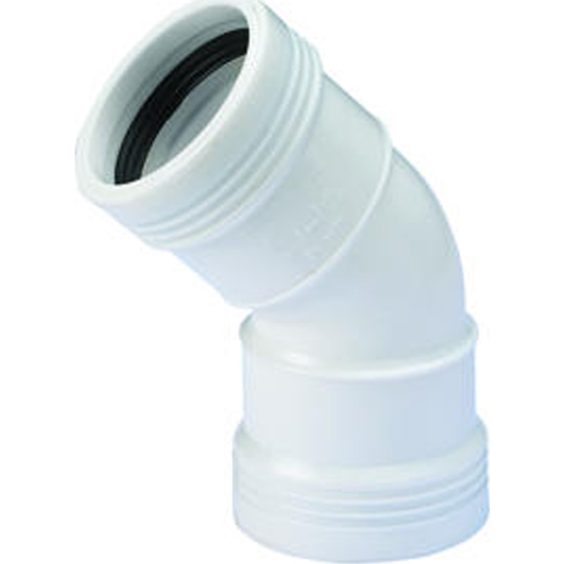 Wavin Wafix afløbsbøjning, 45°, Ø40 mm, plast, hvid
