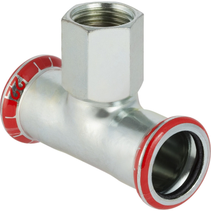 Mapress T-stykke med indvendigt gevind 54 mm x 1/2″ x 54 mm