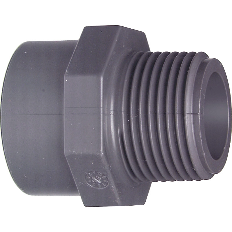 +GF+ overgangsnippel, Ø50 mm x 1 1/2", plast, grå