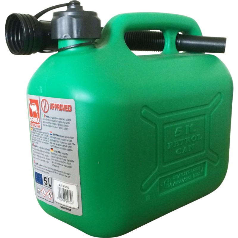 Bensindunk i plast, grön, 5 liter