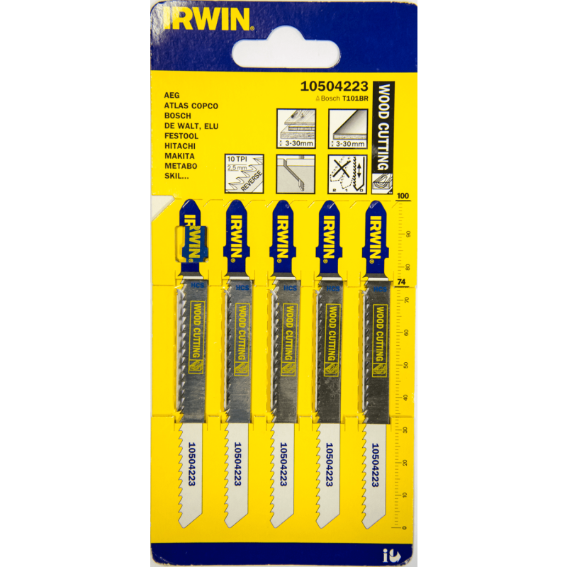 Irwin T101BR sticksågblad, för trä, 10 TPI, 5 st