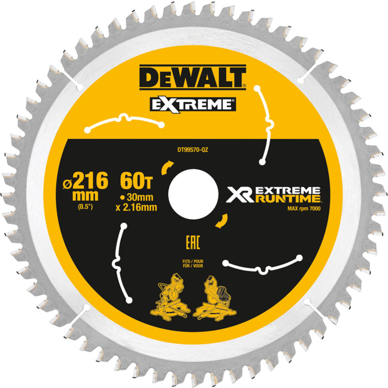 DeWalt Extreme rundsavklinge til akkusave, Ø216/30 mm, 60 td.